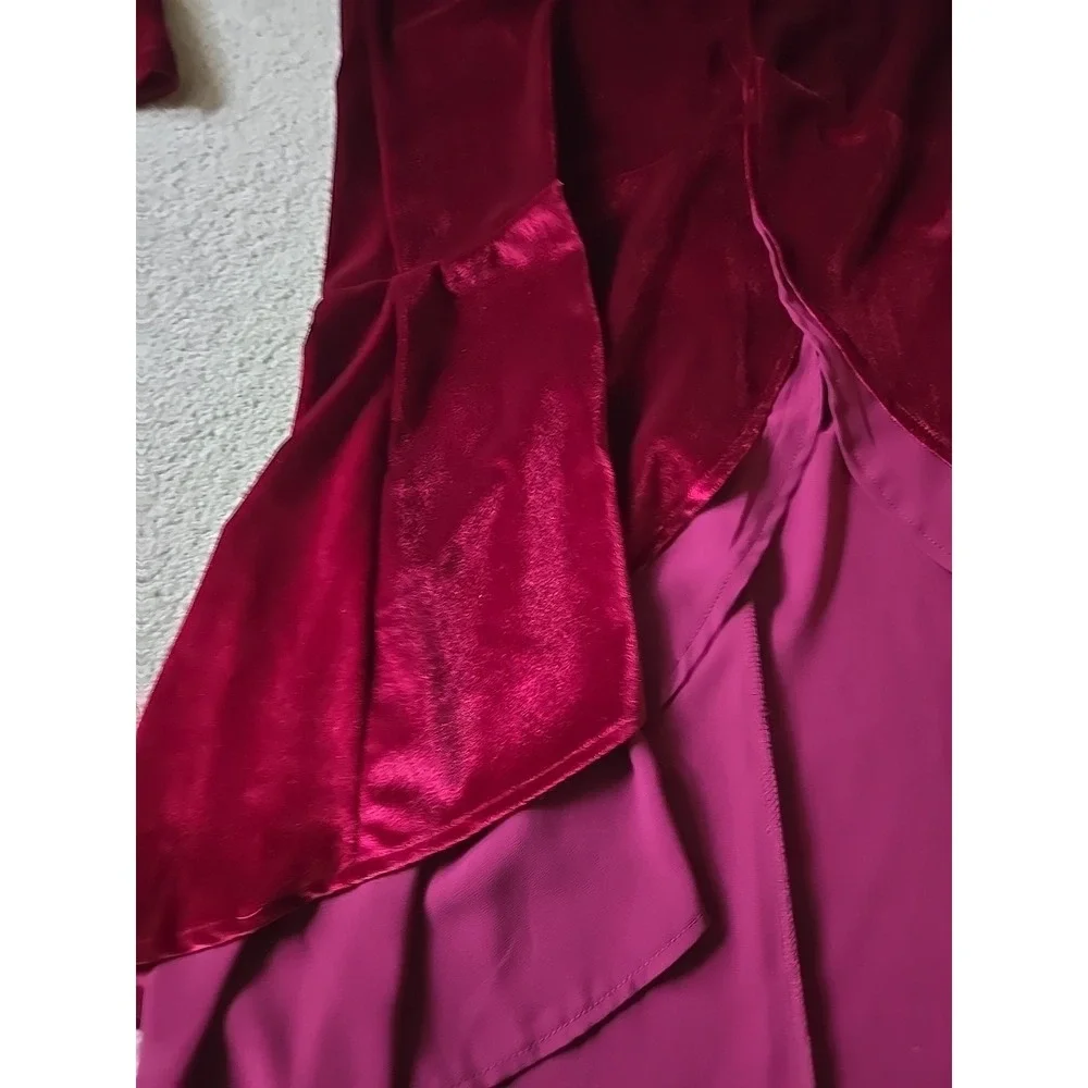 Urban CoCo Wine Red Velvet Cardigan Coat w/‎ Asymmetric Chiffon Hem Open Front M